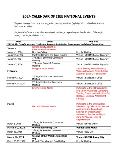 2024 CALENDAR OF IIEE NATIONAL EVENTS .